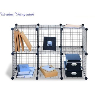 Tủ Lắp Ghép Bằng Lưới Sắt Sơn Tĩnh Điện 6 Ô Ngang 1M - Kệ Lưới Sắt Lắp Ráp 6 Ô Màu Đen Hiện Đại