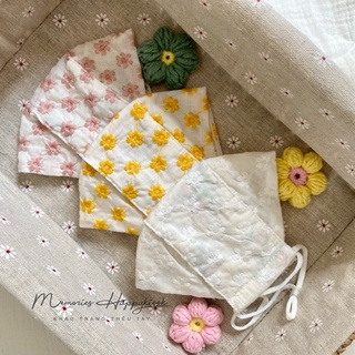 Khẩu trang vải thêu hoa nổi lót vải xô muslin cho nữ và em bé