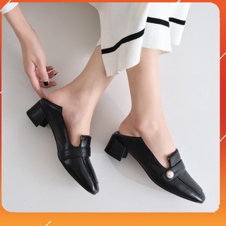 PAMELA - Giày Mũi Vuông Đính Ngọc Tiểu Thư Hot Trend 2021 (5cm) - GI03