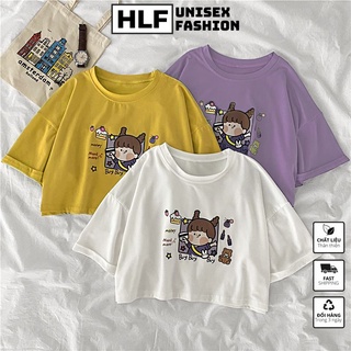 Áo croptop thun nữ bé gái đi mua sắm cực xinh, áo thun nữ HLFashion