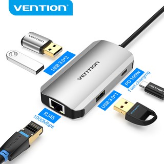 Bộ HUB Vention 5 Trong 1 Chuyển Đổi USB C Sang USB 3.0/RJ45/PD/Gigabit Ethernet Cho Laptop PC