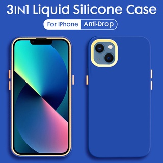 Ốp Điện Thoại Silicone Lỏng Màu Trơn Sang Trọng 3 Trong 1 Cho iPhone 13 Mini 12 11 Pro Max