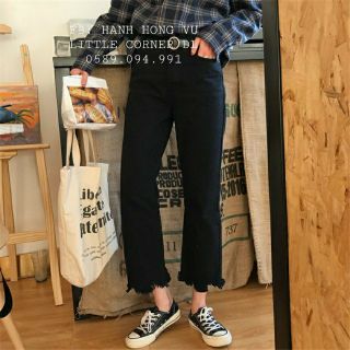 Quần baggy jeans đen rách gấu kiểu có BIGSIZE lưng cao form ulzzang kèm ảnh thật hàng có sẵn