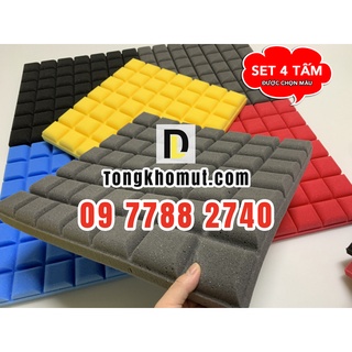 SET 4 TẤM mút VUÔNG NẤM - 3x3 ô, 5x5 ô, 7x7 ô  ( ~ 50x50x5cm) tỉ trọng cao dùng cho phòng thu, phòng karaoke, livestream