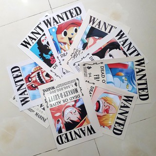 Poster lệnh truy nã One piece 1 set 9 tấm như hình