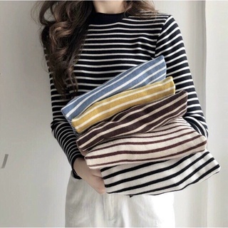 Áo len kẻ Qc cổ lỡ nhiều màu