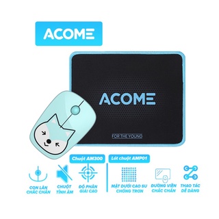 [COMBO]Chuột Quang Không Dây 2.4GHz ACOME M220 Kèm lót AMP01 Đen Khoảng Cách Tín Hiệu 20m Cảm Biến Quang Học
