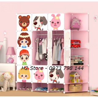 [SỈ] TỦ NHỰA LẮP GHÉP 16 Ô + 4 GIÀY (GỒM 5 KỆ GÓC) MÀU HỒNG CỬA CÔNG CHÚA HOẠT HÌNH ĐỂ ĐỒ ĐA NĂNG THÔNG MINH sâu 47cm