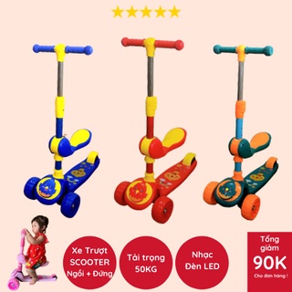 Xe trượt scooter cho bé từ 1,5 tuổi có nhạc, 3 bánh đèn phát sáng vĩnh cửu, có ghế ngồi, gấp gọn, tải trọng lên tới 50kg