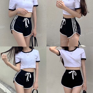 Quần Short Viền Đùi Kẻ Trắng Nữ FREESHIPMunMunStore quần đùi thể thao dáng ngắn năng động trẻ trung