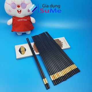 Bộ 10 đôi Đũa mạ vàng, Đũa ăn cao cấp khảm vàng Hàn quốc chống trơn trượt