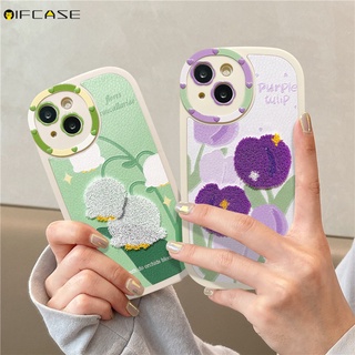 Ốp Điện Thoại Da Thêu Hình Hoa Tulip Cho iPhone 14 Plus 14 13 12 11 Pro Max XS Max XR X