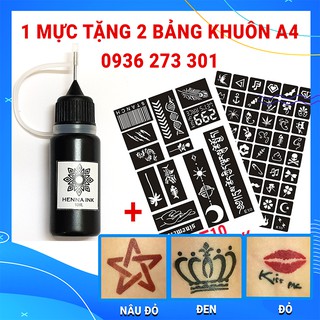 Mực xăm tạm thời TẶNG 2 bảng khuôn A4 nhiều hình( 60-130 hình)