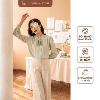 Áo sơ mi cổ nơ vai nhún tay măng sec TIIN STORE thiết kế thanh lịch AHD260