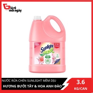 Nước Rửa Chén Sunlight Mềm Dịu Hương Bưởi Tây &amp; Hoa Anh Đào Chai 3.6kg