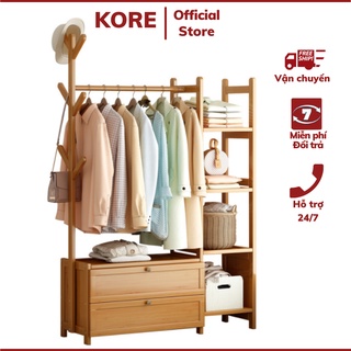 Tủ treo quần áo bằng gỗ tre 3 tầng thông minh có kệ để giày dép 138x100x30cm