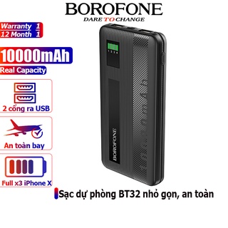 Pin sạc dự phòng 10000mAh BOROPHONE BT32 đèn LED hiển thị, 2 cổng ra 2A - Chính hãng