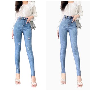 Quần jean nữ Bigsize Dài lưng cao, lưng kiểu đai 2 nút, màu xanh đá 3940