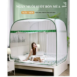 Màn Chụp Tự Bung Loại 1 Chuẩn Đỉnh Vuông Có Chân Viền Lụa Không Đáy, Màn Ngủ Chống Muỗi, Côn Trùng