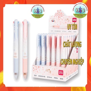 BÚT BI NHIỀU MÀU DELI - 0.7MM - 4 MÀU MỰC - VỎ HOA