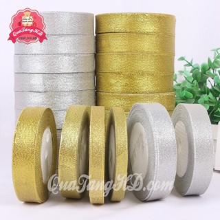 Ruy Băng Kim Tuyến Vàng Bạc, Nơ Nhũ Dài 22m, Loại 1cm, 2cm, 2.5cm, 4cm Trang Trí, Gói Hoa Giá Sỉ