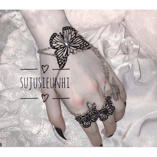 (5 mẫu)Set vòng tay liền nhẫn hình bướm, chuông và đồng xu phong cách cổ trang