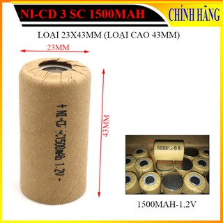 [Bán sỉ] Pin SC 1500mAh 1,2V, Pin Ni-Mh dành cho thiết bị (máy khoan, robot hút bụi) - (Loại pin ngắn 43mm)