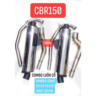 Bô Tăng CBR 150  Pô giã zin raider satria  winner sonic150 ex135 ex15 wave dream sirius( cổ 2 khúc )