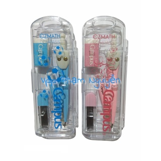 Compa Học Sinh Campus Ezmath PSC-05 – 02 màu Xanh Hồng – Dùng Chì Kim Ngòi 0.7mm – Có Hộp Đựng Xinh Xắn