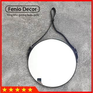 Kính treo tường viền dây da Kính tròn trang điểm decor phòng ngủ nhà tắm phòng khách - Đường kính 50cm
