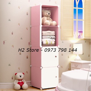TỦ NHỰA THÔNG MINH LẮP GHÉP ĐỂ QUẦN ÁO 4 Ô ĐA NĂNG CỬA TRẮNG ĐỤC sâu 47cm