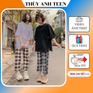 Quần kẻ caro Culotters, quần suông ống rộng Unisex siêu hot