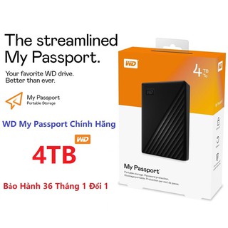 Ổ Cứng Di Động WD My Passport 4TB USB 3.2 Gen1 10Gb/s Chính Hãng - Bảo hành 36 tháng