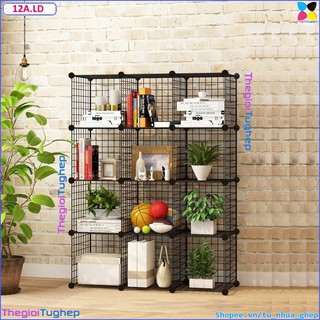 Tủ lưới sắt lắp ghép đa năng hiện đại để sách, đồ dùng trang trí phòng làm việc 12 ô