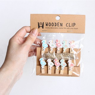 Kẹp gỗ kẹp ảnh mini hình chim hồng hạc cả ngộ nghĩnh - phụ kiện Handmade