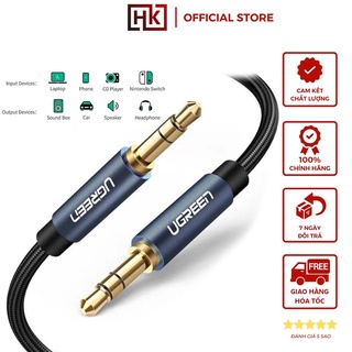 Dây âm thanh 3.5mm 1 đầu vuông góc màu xanh, dây bện vải sợi tổng hợp UGREEN AV112