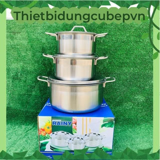 Bộ nồi inox dùng bếp từ, ga, hồng ngoại 3 món size 16cm, 20cm, 24cm 1 đáy - hàng xả kho
