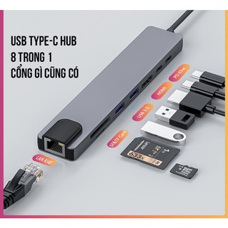 Hub Type C 8in1  - Cổng chuyển đổi HUB USB Type-C to HDMI, USB 3.0, SD,TF,RJ45,PD Type-C cho Laptop Macbook,ipad,samsung