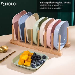 Set 8 Khay Đĩa Vuông Đựng Thức Ăn Màu Pastel Gồm 2 Cỡ Chất Liệu Nhựa Lúa Mạch Nhựa PP Thực Phẩm