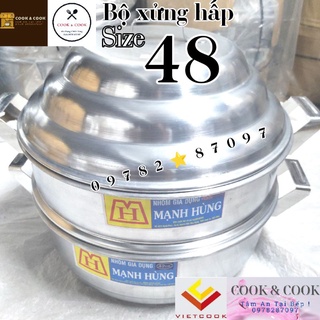 [CHÍNH HÃNG] Bộ xửng hấp bánh bao size 48 cm Nhôm Mạnh Hùng- Hấp bánh bao/ Hấp hải sản/rau củ