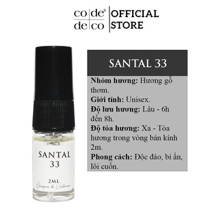 [Mã SKAMLTSM9 giảm 10% đơn 99K] Tinh Dầu Nước Hoa Code Deco Labo Santal 33 Độc Đáo, Bí Ẩn 2ml