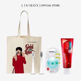 [HB Gift] Combo 2 đầu bàn chải - White, Kem đánh răng Colgate 100g, Chỉ nha khoa Okamura và Túi tote Gái nhà lành