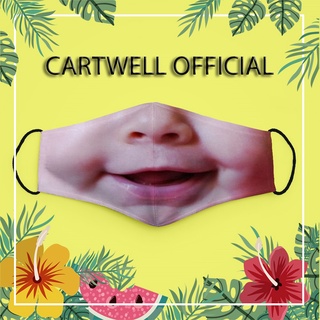 Khẩu trang hài hước miệng cười mặt người chế mồm trẻ em 19 CARTWELL ngăn bụi mịn chống giọt bắn phòng ô nhiễm dây đeo mề