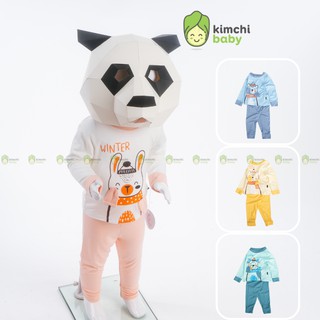 Bộ Dài Tay Cho Bé Gái, Bé Trai KIMCHIBABY Vải Thun Lạnh Tai Thú Winter 3D, Bộ Quần Áo Trẻ Em Mặc Nhà Thu Đông KWTD2110