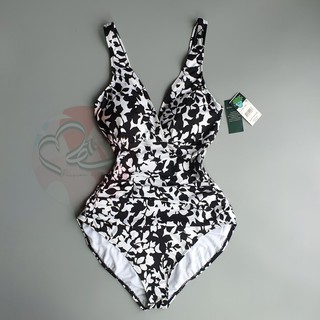 Bộ bơi một mảnh cổ V hoạ tiết âm bản đen trắng Ral Lau xuất khẩu Mỹ