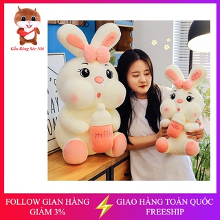 Gấu bông thỏ ôm bình sữa hàng nhập khẩu cao cấp vải nhung co giãn 4 chiều