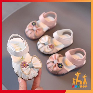 Dép sandal cho bé gái - Dép rọ tập đi cho bé gái gắn nơ xinh xắn đế cao su mềm chống trơn trượt A7