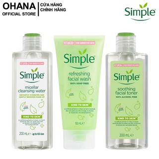Combo 3 Sản Phẩm Simple (Nước Tẩy Trang Simple 200ml, Gel Rửa Mặt 150ml Và Nước Hoa Hồng Simple 200ml)