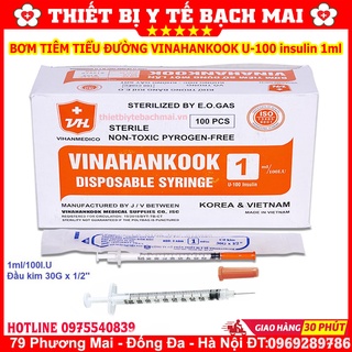 Kim Tiêm Tiểu Đường Insulin, Bơm Tiêm Thẩm Mỹ Spa 1ml U100 VINAHANKOOK - Hộp 100 Cái