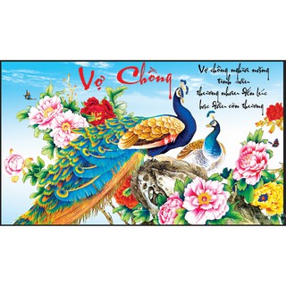 TRANH ĐÍNH ĐÁ Vợ Chồng Công Mẫu Đơn ABC  LV113 88597- chưa đính